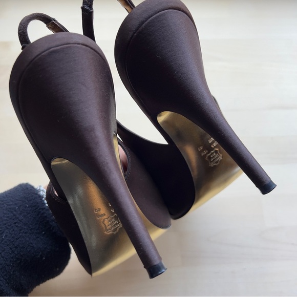 NINA New York Dark Brown Bronze Rhinestones Open Toe Heels Sandals Shoes size 10 - Picture 7 of 12